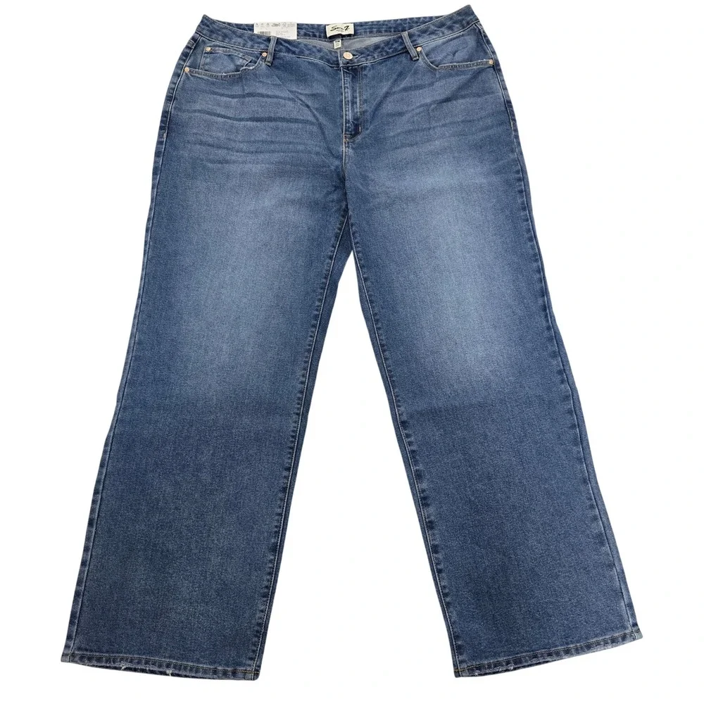 Seven7 Women Loose Straight High Rise‎ Jeans 18W Authentic Blue SX10341DE NWT